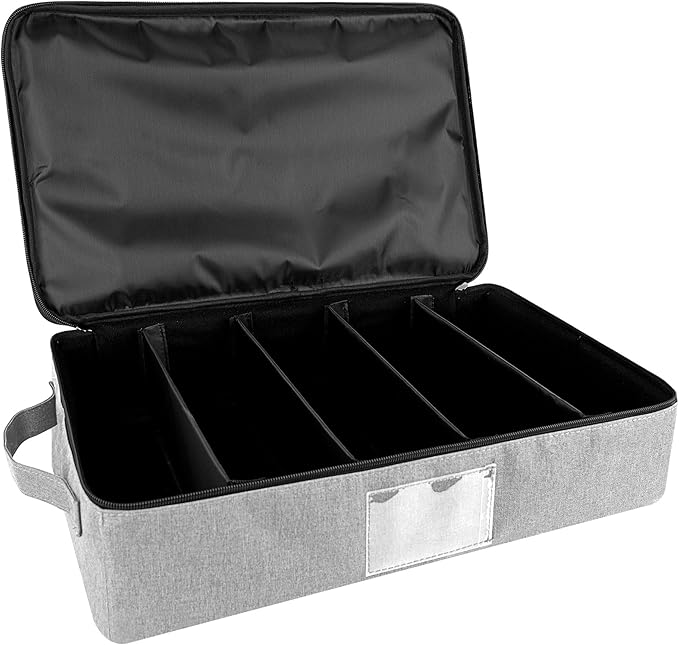 Flatware Storage Case-5 Compartment Silverware Storage Container Box with Removable Lid and Easy to Carry Handles,Cutlery Storage Holder with Zipper Lid for Organizing Cutlery