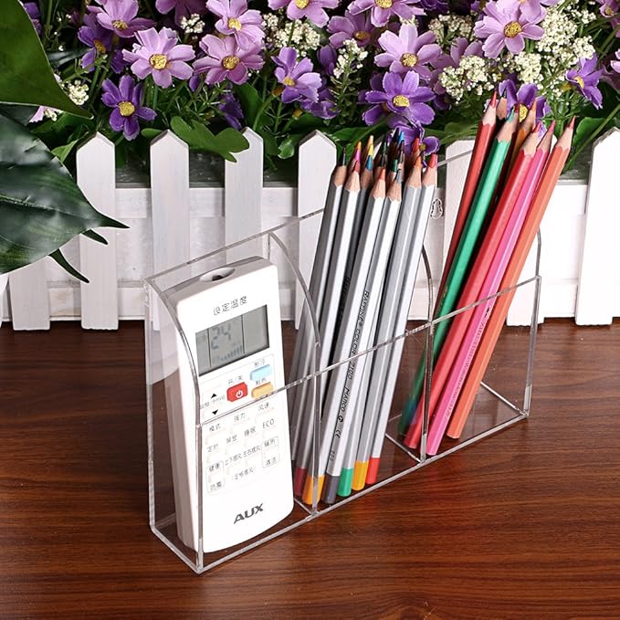 Hipiwe Wall Mount Remote Control Holder Clear Acrylic Media Organizer Storage Box Coffee Table and Nightstand Convenient Remote Control Caddy (Three Compartments)