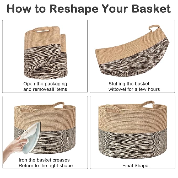 115L Large Blanket Basket,23.6"L x 23.6"W x 15.7"H Rope Woven Baskets with Handles, Toys Storage Bins,Laundry Basket Perfect for Living Room, Nursery,Bedroom,Home Organization,Yellow
