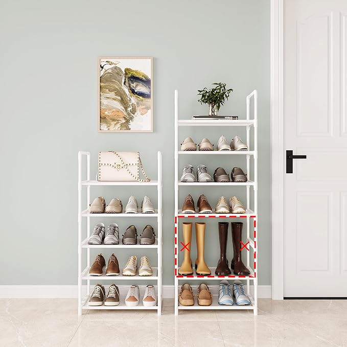 5-Tier Small Shoe Rack,Stackable Shoe Shelf Storage Organizer for Entryway Hallway Closet Bathroom Living Room(White-5Tier)