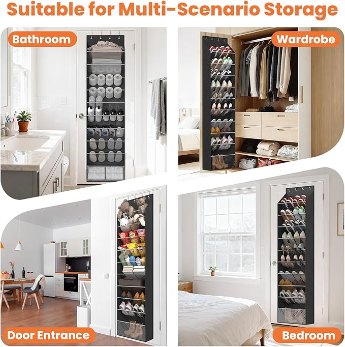 10-Tier Over The Door Organizer, Space Saving Hanging Shoes Organizer and Storage Unit, Organizer for Closet, Bedroom, Entryway, Black