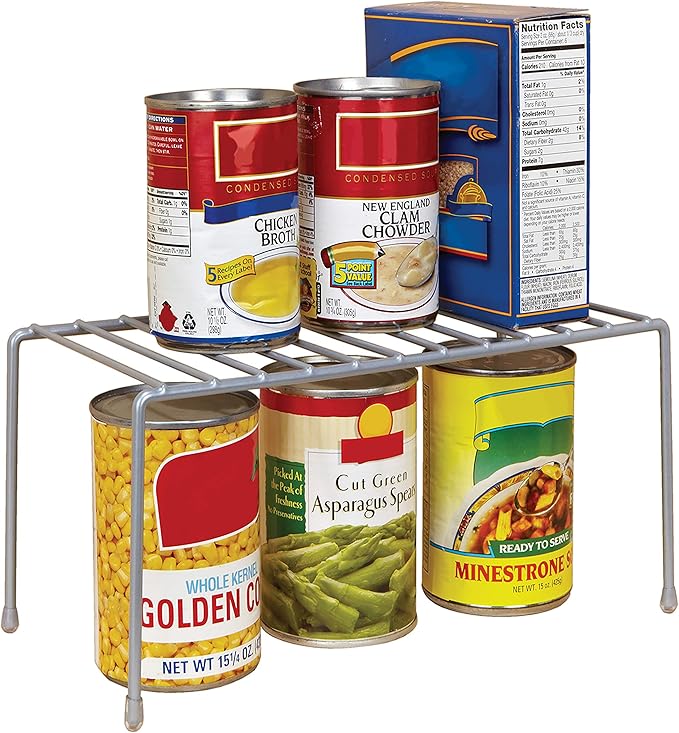 Kitchen Details Free Standing Helper Cabinet and Counter Top Shelf Organizer, Good for Dishes, Mugs, Glasses & Bowls, Small Grey