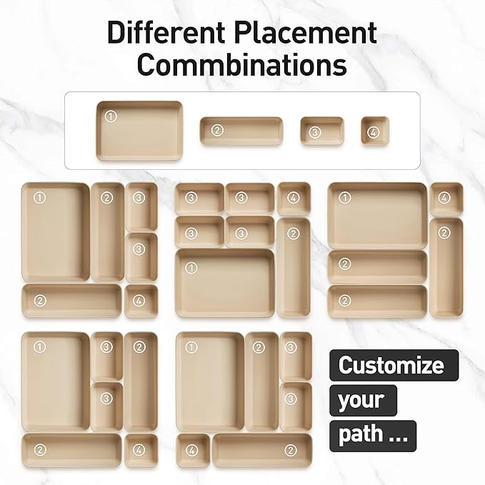ISSEVE 8Pcs Nesting Silicone Drawer Organizer Trays, 4 Size Versatile Vanity Bathroom & Desk Drawer Organizer Set Storage Bins for Office,Kitchen,Nightstand,Pink