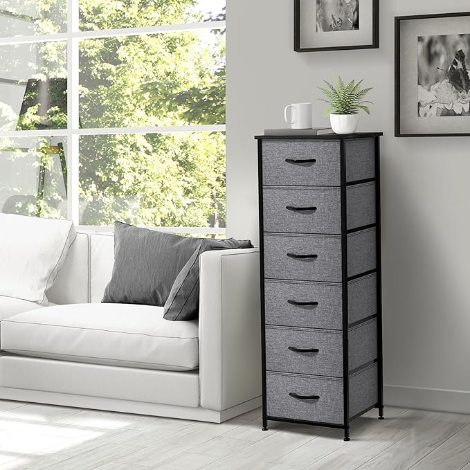 Sorbus Fabric Dresser for Kids Bedroom - Chest of 6 Drawers, Tall Storage Tower, Clothing Organizer, for Closet, for Playroom, for Nursery, Steel Frame, Fabric Bins - Wood Handle (Greige)