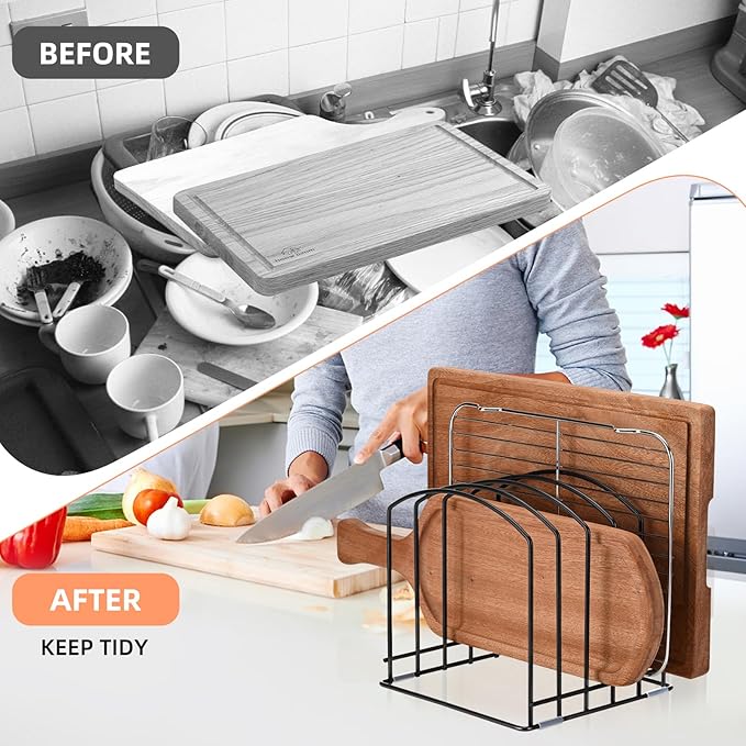 5-Slot Cutting Board Organizer, Bakeware Organizer, and Kitchen Cabinet Organizer for Baking Trays and Cookie Sheets (1pc 5 Slots for one size)