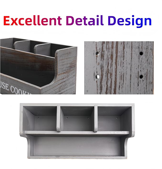 Kitchen Utensil Holder, Utensil Holder For Kitchen Counter,Extra Large Cooking Spatula Organizer,Farmhouse Wooden Big Storage Rustic Flatware Spoon Tool Organizer