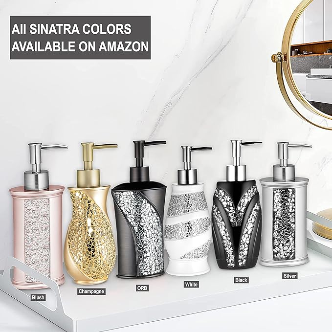 Zahari Home Sinatra Soap Dispenser/Lotion Pump Unique Design Bling Glass Mosaic Décor, Black