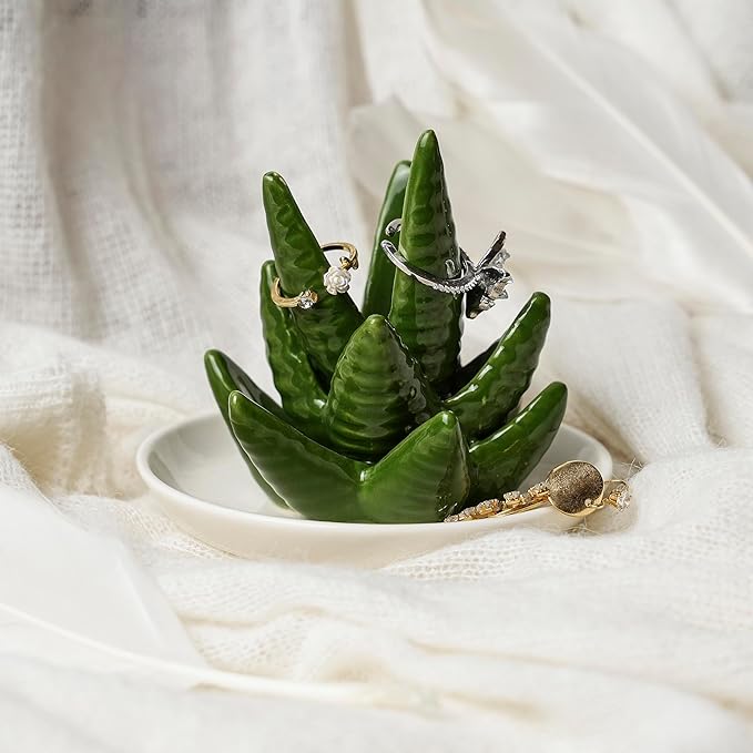 Aloe Ring Holder Ceramic Ring Dish, Jewelry Holder Dish Trinket Tray For Rings Earrings Trinkets Organizer, Christmas Birthday Bridesmaid Gifts for Women