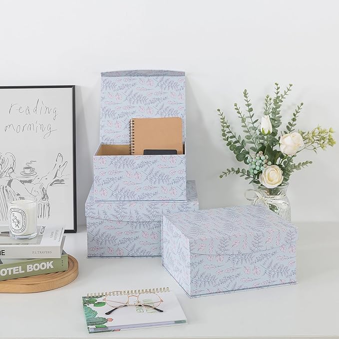 Soul & Lane Decorative Storage Boxes with Magnetic Closure, Set of 3 Memory Keepsake Boxes with Lids, Cardboard Storage for Gifts, Organizing, and Home Décor, Cottage Sprig
