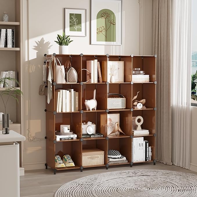 AWTATOS 8 Cube Storage Organizer, Closet Organizer Storage Shelf, Bookcase Bookshelf, DIY Stackable Storage Cubes Shelves for Closet, Bedroom, Home, Office, Cocoa Brown
