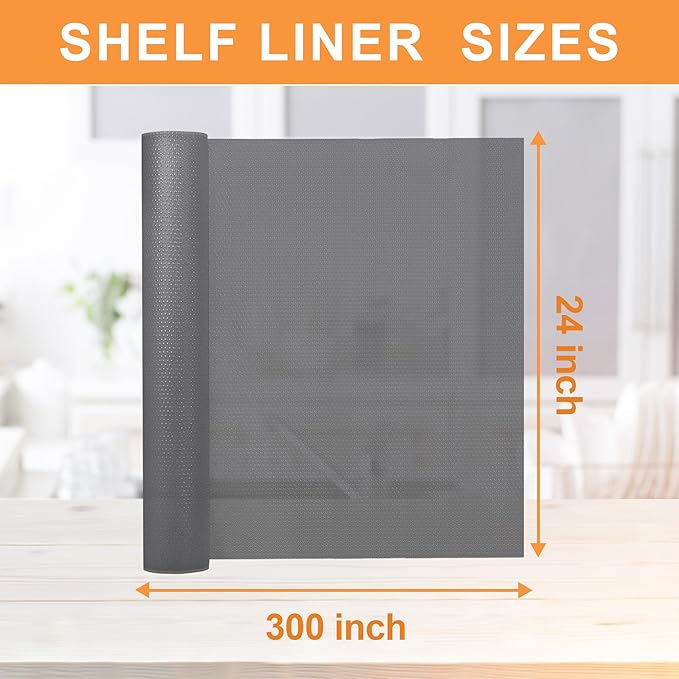 FLPMIX Clear Shelf Liners for Cabinets: 24" Wide Waterproof Under Sink Mat Translucent Grey - Non-Adhesive Easy to Cut Large Kitchen Drawer Liner for Pantry Bathroom 24" x 300"