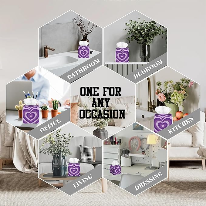 Tissue Box Holder Purple Heart Square Leather Tissue Box Cover Modern Cube Facial Paper Cover Case for Bathroom Vanity Countertop Night Stands Tabletop