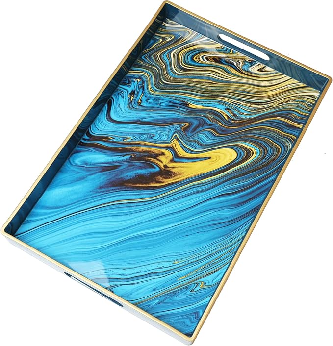 Spsyrine Serving Tray, Marble Decorative Tray Plastic Rectangular Coffee Table Tray for Living Room, Storage, Kitchen, Ottoman, Bathroom Decor. 15.6â X 10.2" LJRE