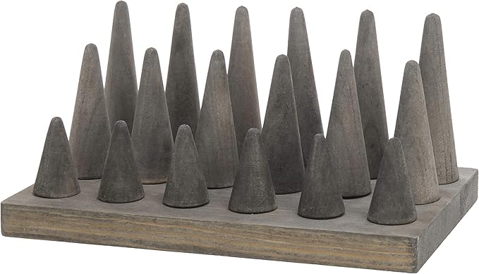 MyGift Vintage Gray Weathered Solid Wood Cone Shaped Ring Holder Tower, Wooden Jewelry Organizer Stand for Home Table or Retail Counter Display Tray, Holds 18 Rings