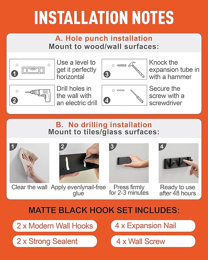 Black Waterproof Wall Hooks - 2 Pack, Foldable Towel Hooks for Bathrooms, Coat Hooks Wall Mounted - Versatile Hooks for Bathroom, Kitchen, Balcony Décor