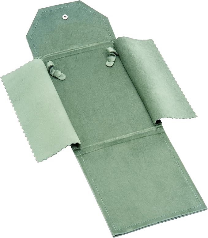 Velvet Necklace Jewelry Travel Folder Storage Display Case (Sage Green)
