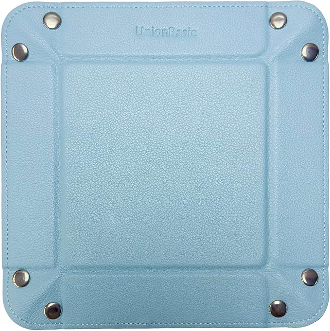 UnionBasic Small Valet Tray, Jewelry Tray for Rings Watches Earrings, Entryway Catchall Caddy for Coins Keys Change, Nightstand Bedside Valet Holder, Trays for Electronic Gadgets, Lychee Blue