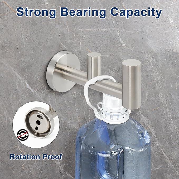 NearMoon Bathroom Double Towel Hook- SUS304 Stainless Steel Robe Towel Holder, Heavy Duty Double Coat Hook for Bathroom Livingroom Kitchen Wall Mounted (Brushed Nickel-F, 2 Pack)