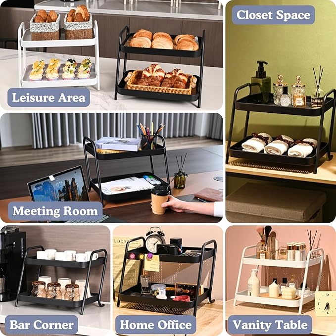 Desk Organizer 2-Tier Storage Shelves Multifunctional Desktop Organizer for Office, Dresser, Kitchen, Adjustable Compact Storage Solution for Cosmetics, Office Supplies, Condiments, and Food