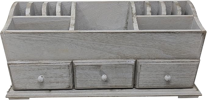 Gianna's Home Rustic Farmhouse Desk 3 Drawer Wooden Vanity Makeup Beauty Jewelry Storage Organizer (Rustic White)