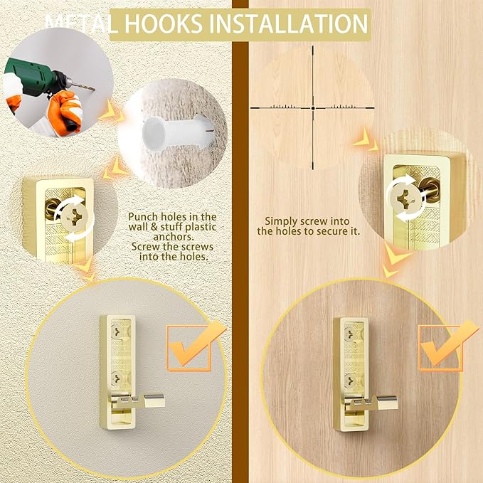 Wall Hooks for Hanging Coat, Heavy Duty Metal Hooks with Folding Storage Foldable Wall Hooks for Entryway Bathroom Kitchen Bags Towels Closet, 4Pcs Gold