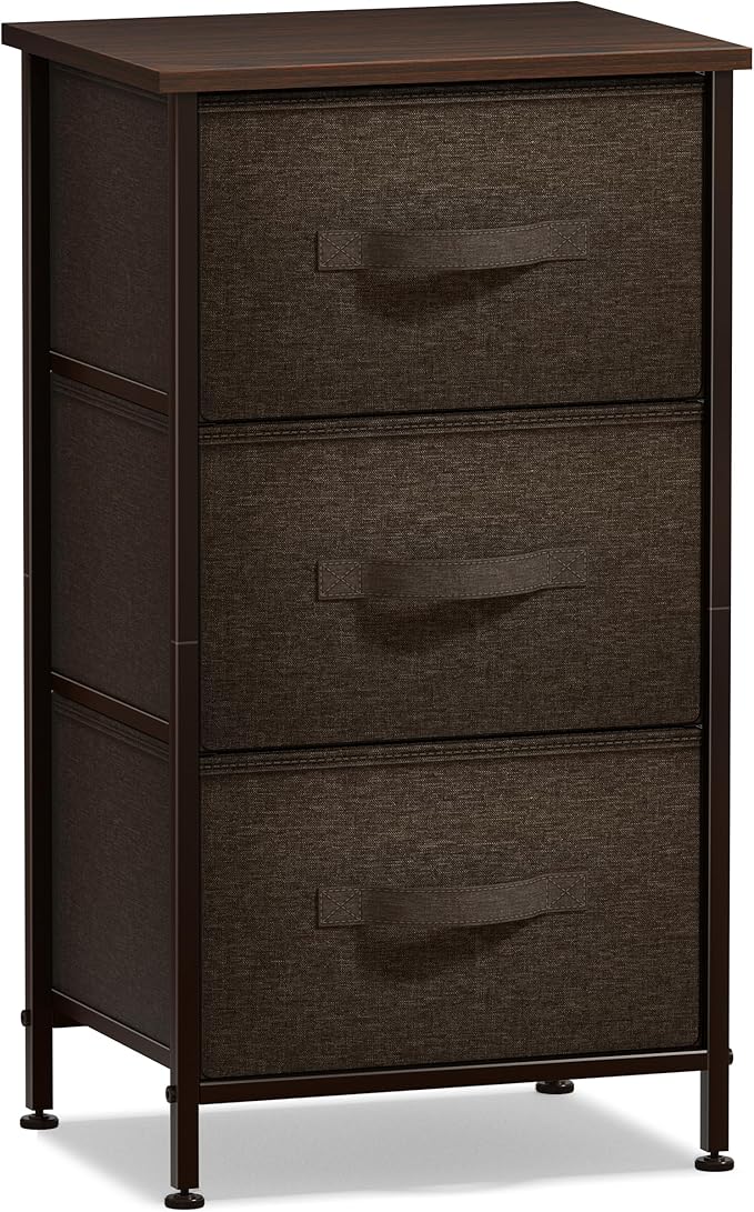 Sorbus Nightstand with 3 Drawers - Bedside Furniture & Night Stand End Table Dresser with Steel Frame, Wood Top, Easy Pull Fabric Bins for Home, Bedroom Accessories, Office & Dorm