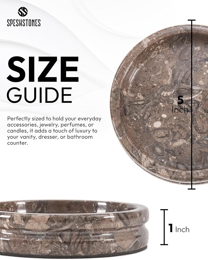 Marble Jewelry Dish 5 Inch Handmade Trinket Dish Ring Holder, Aesthetic Room Decor and Gifts for Women, Decorative Candle Plate, Key Bowl for Vanity