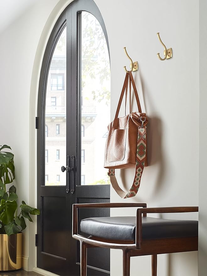 Amerock H37002CZ | Kinsale Double Prong Decorative Wall Hook | Champagne Bronze Hook for Coats, Hats, Backpacks, Bags | Hooks for Bathroom, Bedroom, Closet, Entryway, Laundry Room, Office