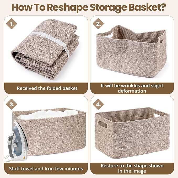 75L Large Blanket Basket, Woven Storage Baskets with Reinforced Handles, Rope Laundry Basket for Living Room, Bedroom, Nursery, Toys, Clothes,Pillows, 22â x 17â x 11.5â, Brown