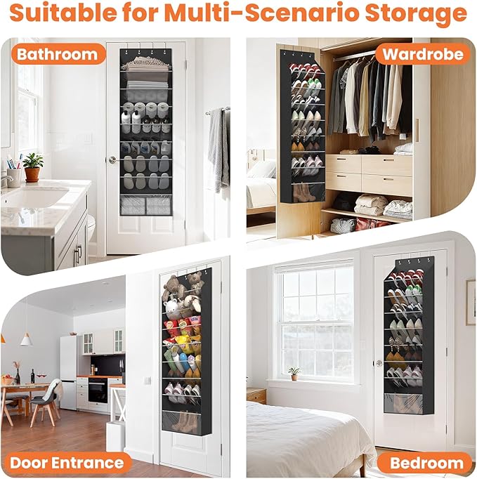 8-Tier Over The Door Organizer, Space Saving Hanging Shoes Organizer and Storage Unit,Organizer for Closet, Bedroom, Entryway, Grey