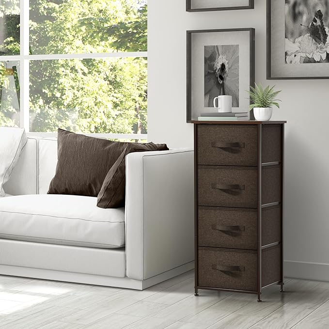 Sorbus Nightstand with 4 Drawers - Bedside Furniture & Night Stand End Table Dresser with Steel Frame, Wood Top, Easy Pull Fabric Bins for Home, Bedroom Accessories, Office & Dorm