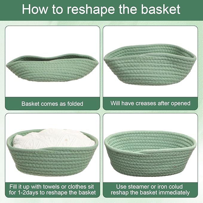 4 Pcs Small Storage Cotton Rope Woven Baskets for Gifts Empty Boho Shelf Closet Storage Baskets Gift Cute Baby Basket for Nursery Basket Easter Decorative Storage Bins for Living Room Bedroom(Green)