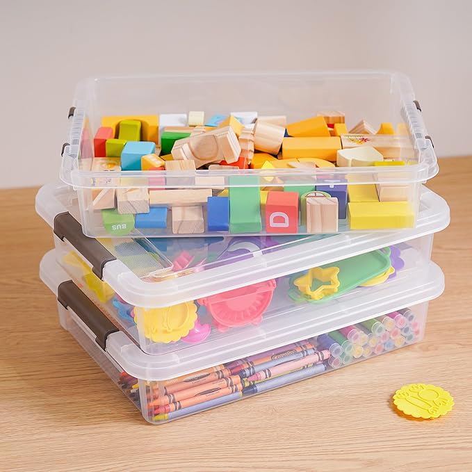 Citylife Clear Storage Bins with Lids,6 Quart Plastic Container Bins for Organizing,Clear File Box Stackable Storage Containers for Home, Office, School, and Scrapbook Clear White,5 Packs