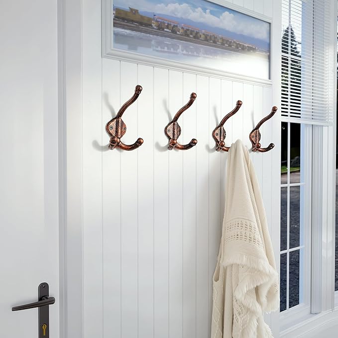 Dseap Cast Iron Wall Hooks L=5”, Heavy Duty Coat Hooks, Rustic Vintage Farmhouse Hook for Hanging Winter Coats Jackets Towels Hats Bags Plants, Antique Copper, Pack of 10 (GripBold)