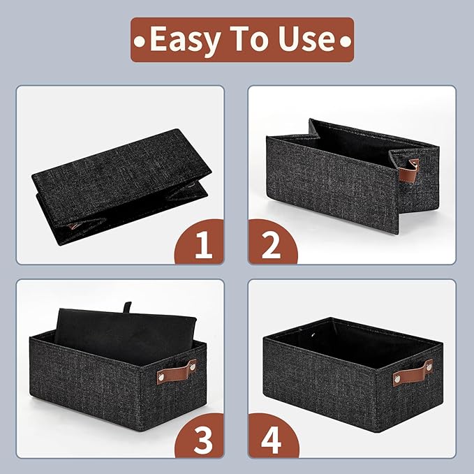 HNZIGE Fabric Decorative Organizers - 6 PCS Foldable Storage Bins with Handles for Closet Shelves (Black, 11.8 x 7.8 x 5.1)