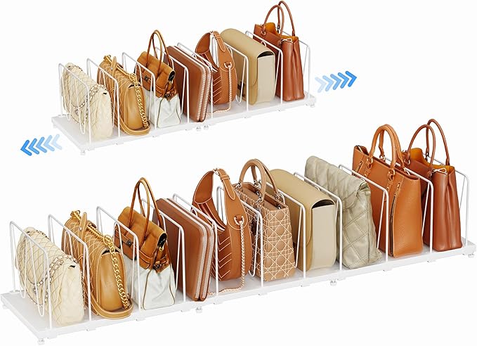 11-Pack Adjustable Shelf Dividers, Expandable Purse Organizer for Closet (32–44.8"), Purse Storage Handbag Organizer for Closet Shoe Cabinet,White