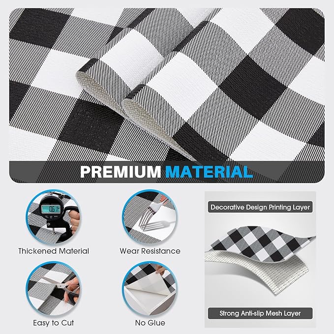 Coavas Extra Grip Thickened Shelf and Drawer Liner - Non-Adhesive Non-Slip Waterproof Mats for Kitchen Cabinets, Drawers, Shelves, Dresser & Cupboard, Easy Cut DIY (Black Stripe, 12IN x 10FT)