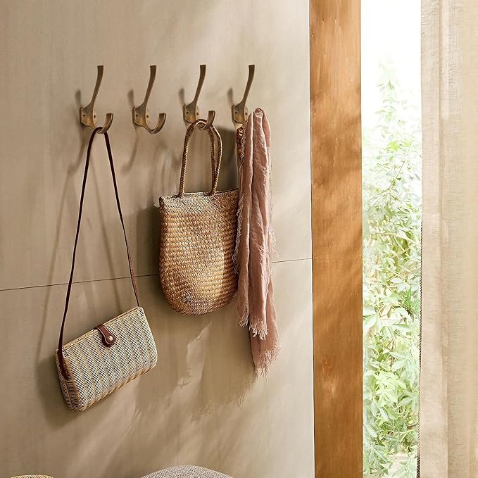 AVICCI 5 Pack Coat Hooks Antique Brass Towel Hooks Robe Hooks for Bathroom Living Room Bedroom Hanger for Robe Dressing Room