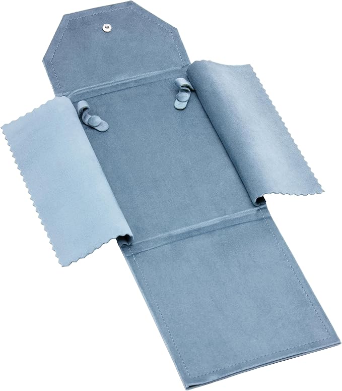 Velvet Necklace Jewelry Travel Folder Storage Display Case (Light Ocean Blue)