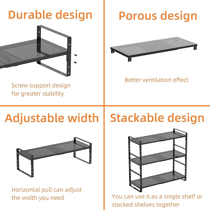 Multi-Functional Metal Shoe Rack,Expandable Adjustable Stackable Kitchen Organizer,Metal Shelf risers for cabinets, Kitchens and Closet, Bathroom2Packs/White/Medium