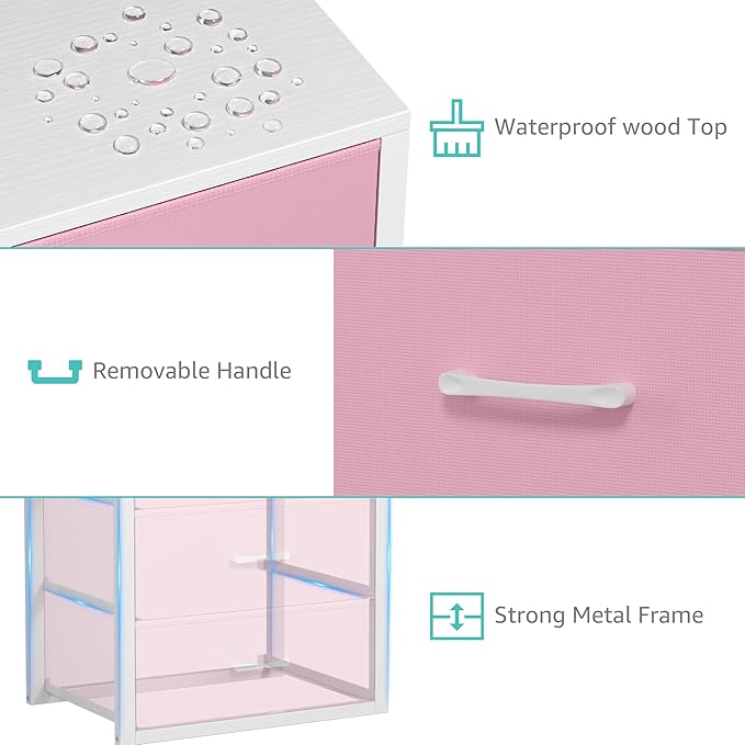 BOLUO Closet Drawers Pink 3 Drawer Dresser for Closet Organizers and Storage Bedroom Dorm Modern