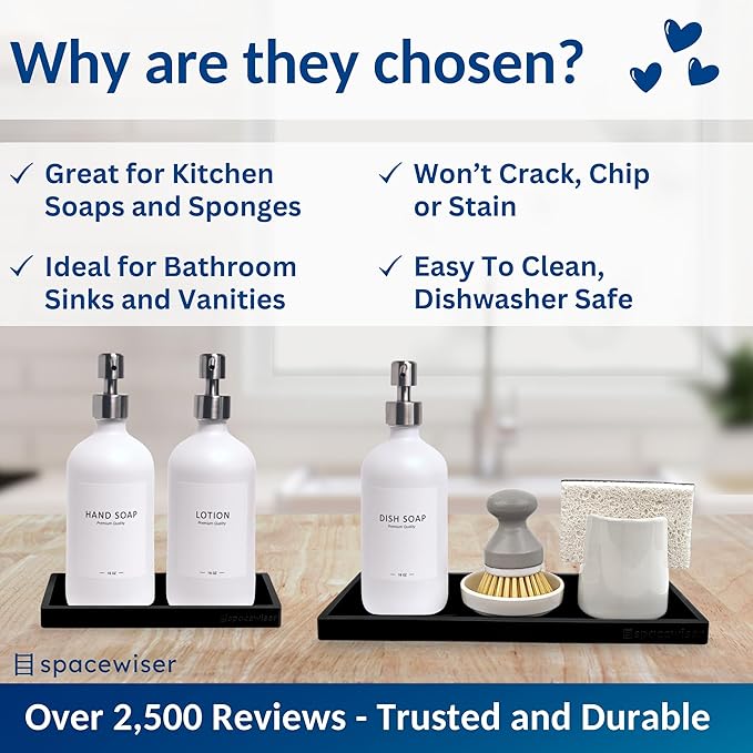 Countertop and Vanity Tray - 2 PC (11” and 7”) Shatterproof Silicone Kitchen and Bathroom Trays for Counter, Kitchen Soap Dispenser Tray, Vanity Trays for Bathroom, Perfume Key Tray
