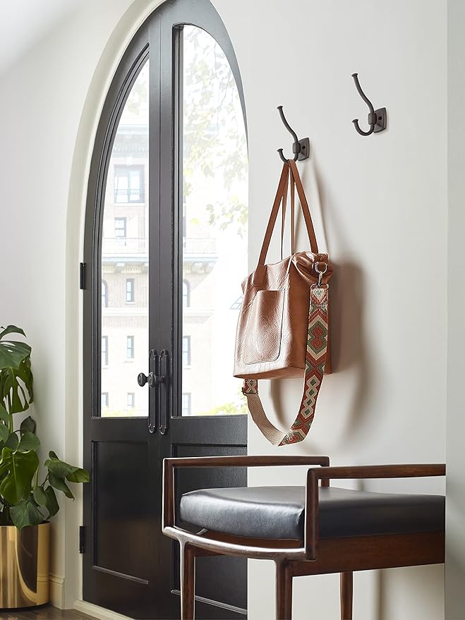 Amerock H37002ORB | Kinsale Double Prong Decorative Wall Hook | Oil Rubbed Bronze Hook for Coats, Hats, Backpacks, Bags | Hooks for Bathroom, Bedroom, Closet, Entryway, Laundry Room, Office
