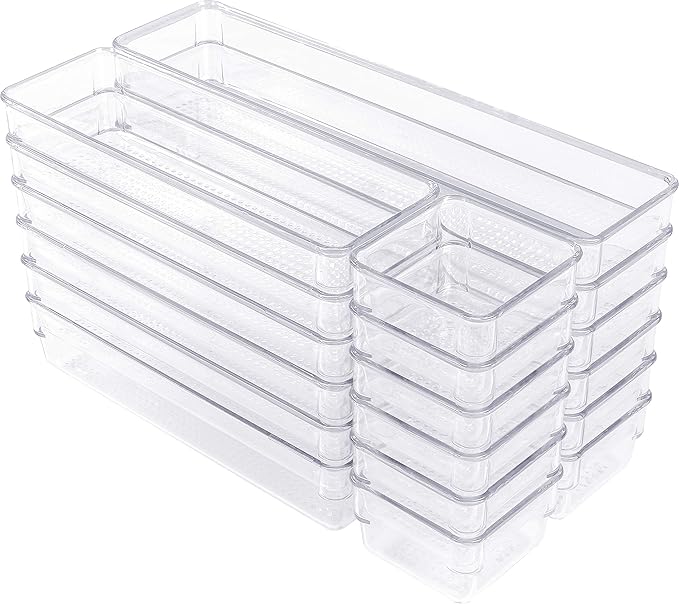 Utopia Home 18-Piece Drawer Organizer Tray - 3-Size Bathroom Vanity Cosmetic Makeup Tray - Multipurpose Clear Acrylic Storage Bins for Jewelries, Office Accessories, Bedroom & Bathroom Vanity
