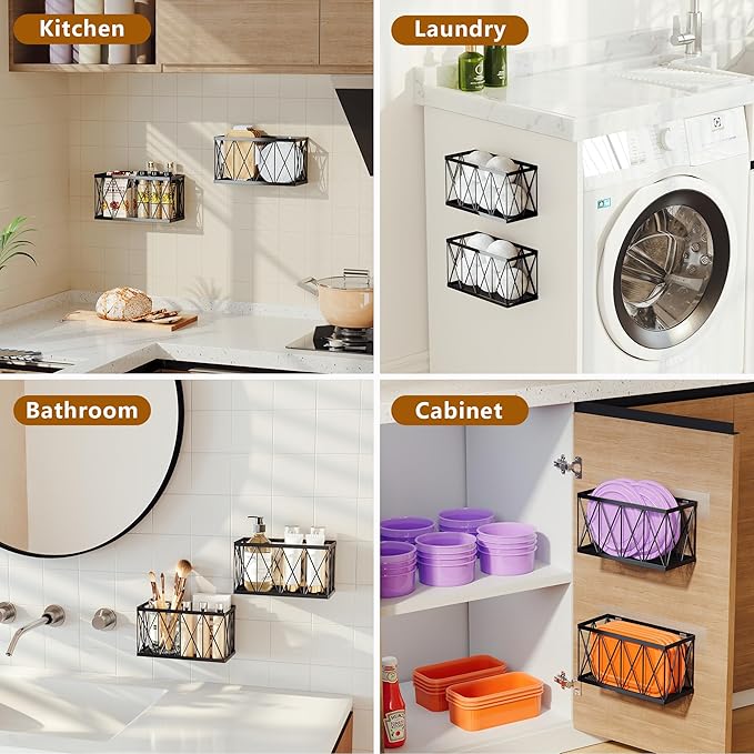 4 Pack Adhesive Cabinet Door Lid Organizer for Tupperware, Inside Cabinet Plastic and Food Container Lid Holder, Wall Mounted Slim Space Storage for Pantry Door or Under Sink