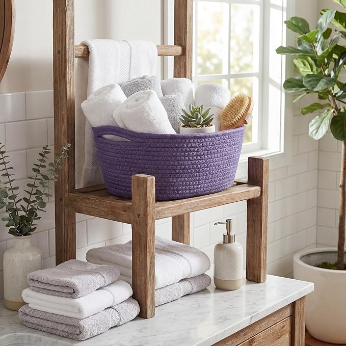 Sawysine 6 Pcs Storage Baskets Bulk for Organizing Cotton Rope Woven Basket with Handles for Gift Cloth Shelves Blanket Toys Living Room Bathroom(Morandi)