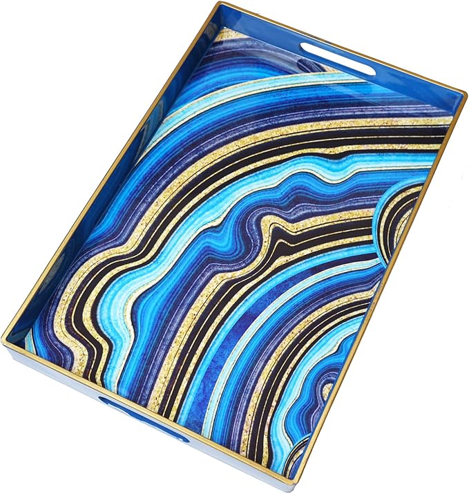 Spsyrine Decorative Tray, Plastic Rectangular Coffee Table Tray with Handles, Marble Serving Tray for Living Room, Ottoman, Bathroom Decor. 15.6â X 10.2".SLRE