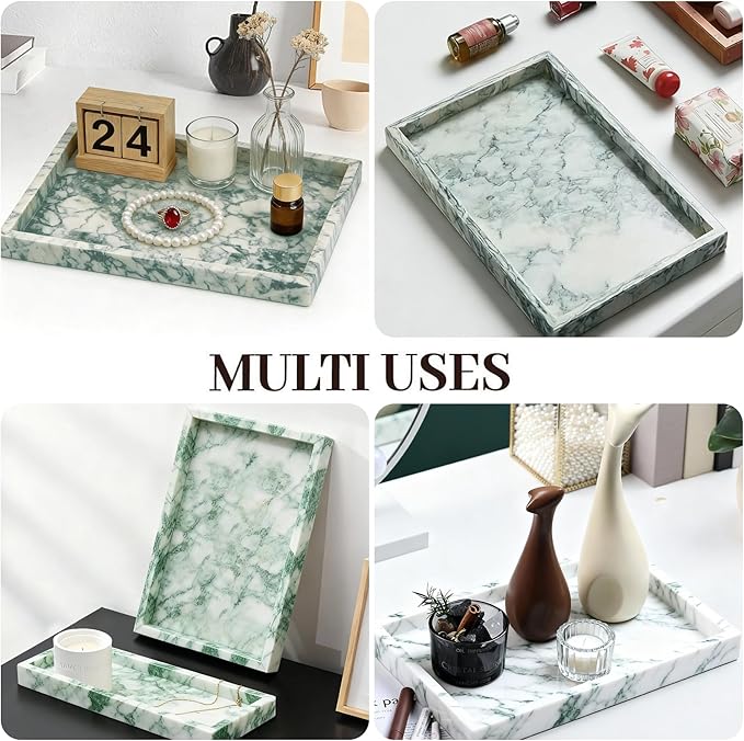 Natural Marble Tray, Stone Tray for Bedroom/Bathroom/Kitchen/Vanity Countertop, Jewelry Tray for Rings Earrings Necklace Bracelet Watch, Room Decor Aesthetic