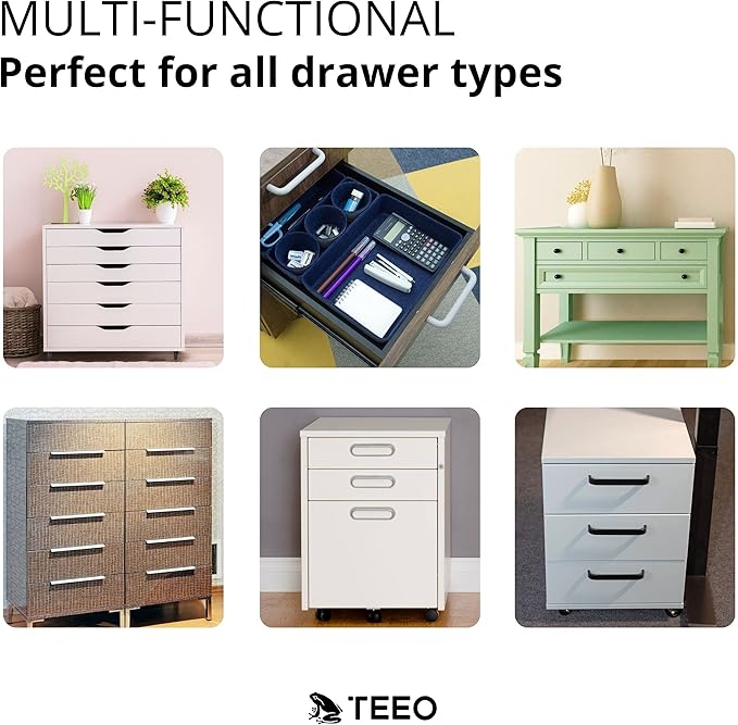 Teeo - Organizer for Drawers - Desk Drawer Organizers and Storage - Make Up Draw Organizers - Kitchen Drawer Organization - Home Office Cosmetic Bins Dividers Box Compartment - Pack of 7, Navy