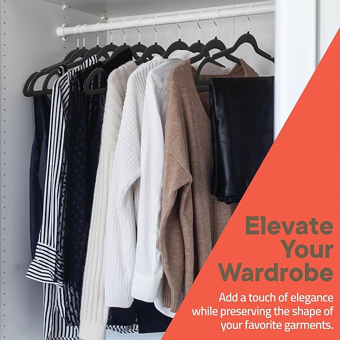 Black Velvet Hangers 100 Pack – 360° Swivel Hook, Non-Slip and Space Saving Hangers, Heavy-Duty 11 lbs Weight Capacity - Smooth Velvet Finish for Crease-Free Clothes and Effortless Closet Organization
